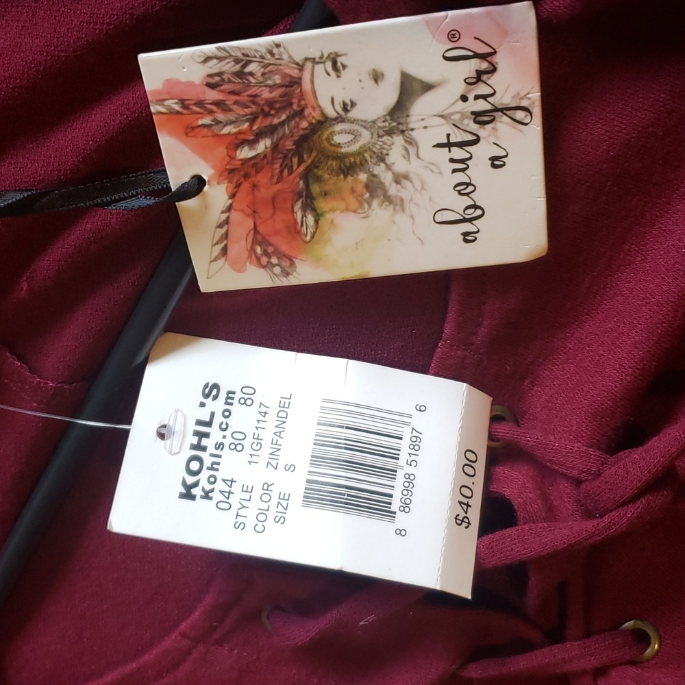 About a Girl Lace-up Front Burgundy Dress Size Small - Picture 4 of 4